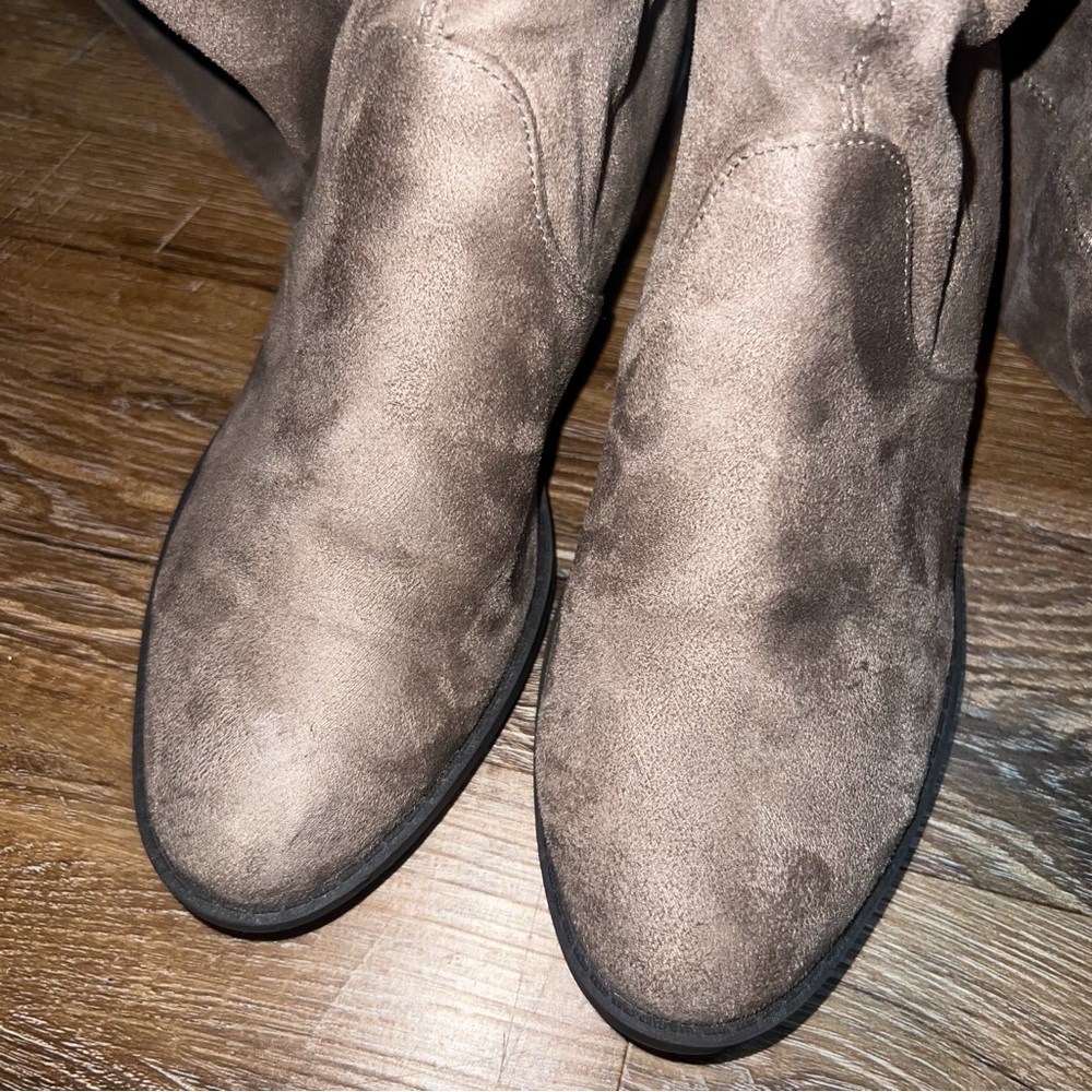 Unisa Taupe Over-the-Knee Faux Suede Boots, Size 7 - Picture 3 of 9